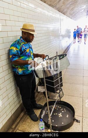England, London, Westminster, Busker Playing Steel Drum Stock Photo