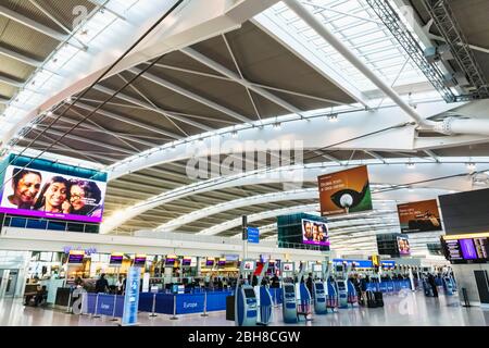 England, London, Heathrow Airport, Terminal 5, Check-in Area Stock Photo