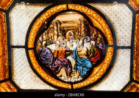 Stained Glass Window depicting The Last Supper dated 1770 Stock Photo