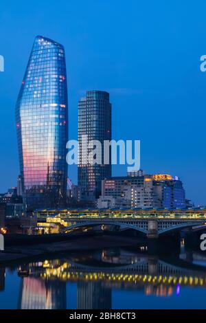 England, London, Southwark, One Blackfriars Building and River Thames at Dawn Stock Photo