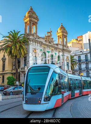 Argelia, Oran city, First of November Square, Regional Theater and Opera House, tramway Stock Photo