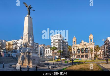 Argelia, Oran city, First of November Square, Regional Theater and Opera House, Liberty Monument Stock Photo