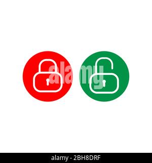 Lock and Unlock button design template. Padlock outline icon vector illustration with round shape. Protection design element.  Security symbol isolate Stock Vector