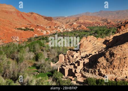View over a Kasbahr ruin to the Dadestal, Atlas, Morocco, Al-Magreb, Africa Stock Photo