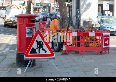 Bristol-April 2020-England- a close up view of construction workings fixing and replacing underground wiring Stock Photo