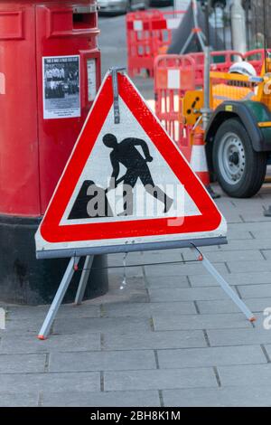 Bristol-April 2020-England- a close up view of construction workings fixing and replacing underground wiring Stock Photo