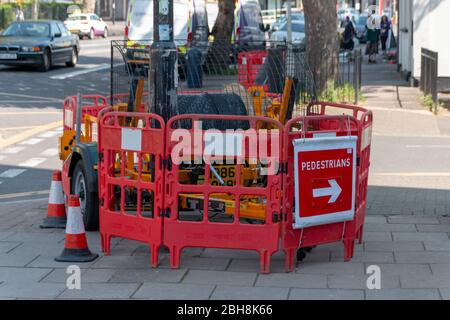 Bristol-April 2020-England- a close up view of construction workings fixing and replacing underground wiring Stock Photo