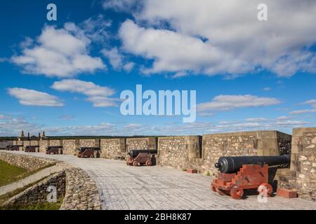 Canada, Nova Scotia, Louisbourg, Fortress of Louisbourg National Historic Park, cannons Stock Photo