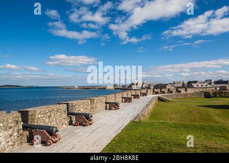 Canada, Nova Scotia, Louisbourg, Fortress of Louisbourg National Historic Park, cannons Stock Photo