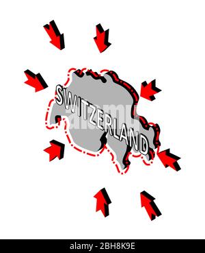 Switzerland closes borders, quarantine, protection against coronavirus. Ban on crossing borders. Vector isometric image of Switzerland map with arrows Stock Vector