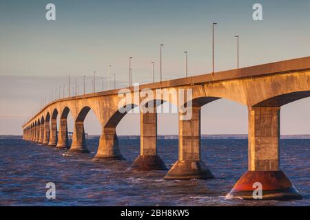 Canada, Prince Edward Island, Borden, Confederation Bridge, on the Northumberland Straight, dawn Stock Photo