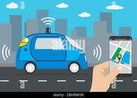 autonomous car and internet of things iot concept self-driving car,futuristic city transport,vector illustration Stock Vector