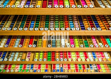 Canada, New Brunswick, Miramichi River Valley, Doaktown, colorful thread  and fabrics used in making fishing flies Stock Photo - Alamy