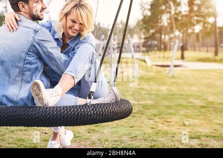 Cheerful couple having a good time outside Stock Photo