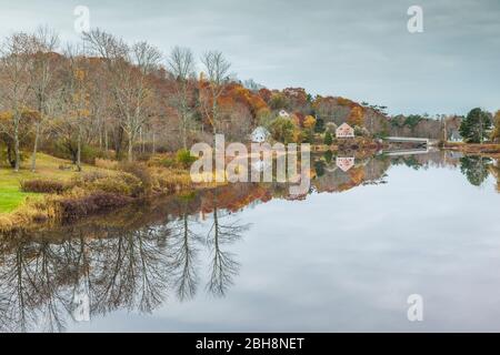 USA, Maine, Orland, village reflection, autumn Stock Photo