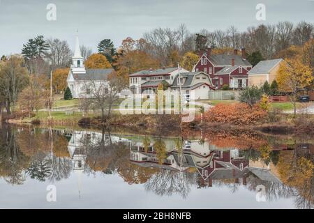 USA, Maine, Orland, village reflection, autumn Stock Photo