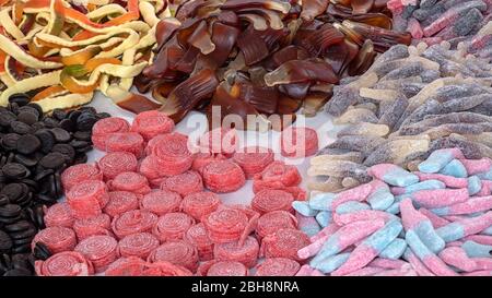 LONDON, UK - MAY 06, 2019: Closeup of old fashioned confectionery sweets  at a Food Market in Paddington Stock Photo