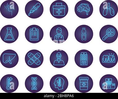 bundle of medical neon style set icons Stock Vector