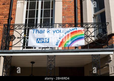 April 24th Banbury, Oxfordshire, UK . Homes in Banbury display pictures of rainbows, a symbol of hope in dark times, representing gratitude and thanks to NHS staff and all key workers for their service during the coronavirus pandemic. Credit Bridget Catterall/Alamy Live News