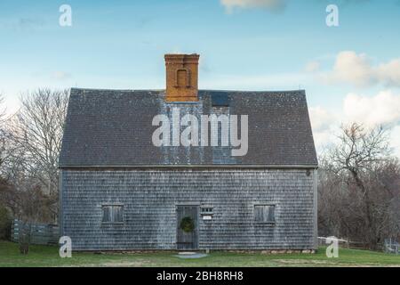 USA, New England, Massachusetts, Nantucket Island, Nantucket Town, Oldest House on Nantucket, from the early 17th century English settlement Stock Photo