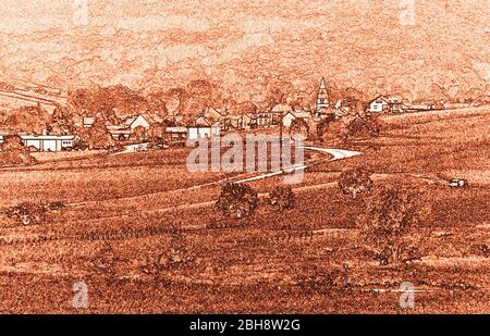 Auxey-Duresses village, Cote-d'Or, Burgundy, France ( illustration ) Stock Photo