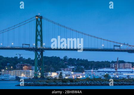 Canada, Nova Scotia, Halifax, Angus L. MacDonald Bridge, dusk Stock Photo