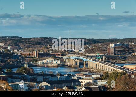 Canada, New Brunswick, Saint John, Saint John Harbour Bridge, elevated view Stock Photo