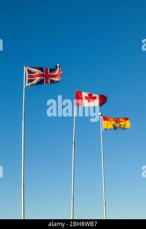 Canada, New Brunswick, Saint John, British, Canadian, and New Brunswick flags Stock Photo