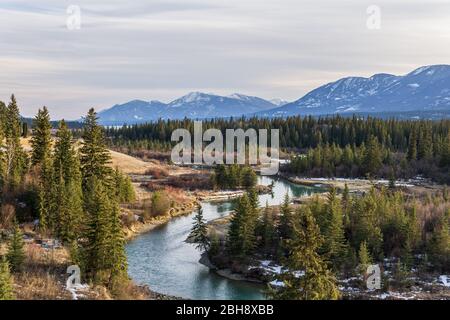 Beautiful fairmont creek in canadian rocky mountains spring Regional District of East Kootenay. Stock Photo