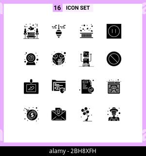 Set of 16 Modern UI Icons Symbols Signs for camera, modern, area, electronic, leaf Editable Vector Design Elements Stock Vector