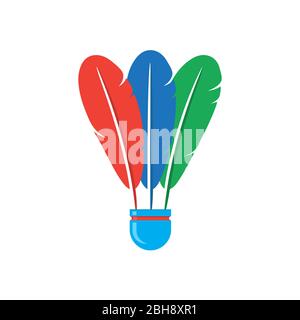Shuttlecock Icon with Colorful Feathers Isolated on White Background Stock Vector