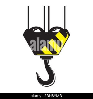 Industrial Hook Icon Isolated on White Background. Construction Crane Logo. Old Lifting Machinary and Steel Rope Stock Vector