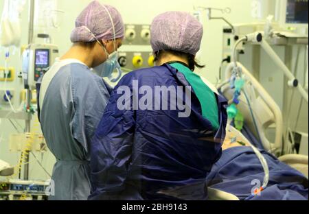 Vaio di Fidenza Hospital (Parma) reconverted at the beginning of the pandemic in Covid-19 with resuscitations, intensive care and respiratory rehabilitation medicine department Editorial Usage Only Stock Photo