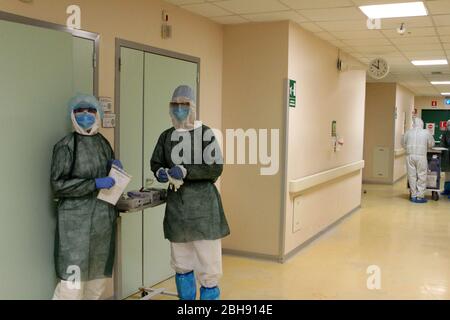 Vaio di Fidenza Hospital (Parma) reconverted at the beginning of the pandemic in Covid-19 with resuscitations, intensive care and respiratory rehabilitation medicine department Editorial Usage Only Stock Photo
