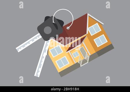 Vector flat illustration of two keys with ring and house shaped ...