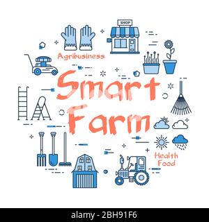 Vector blue banner of linear Smart Farm Concept Stock Vector