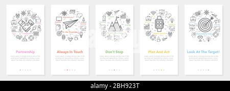 Vector five vertical banners - business partnetship, mountain success, smart watch, paper plane Stock Vector