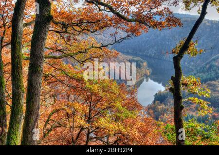 View from the Kleine Cloef near Mettlach-Orscholz on the Saar river, Saarland, Germany Stock Photo