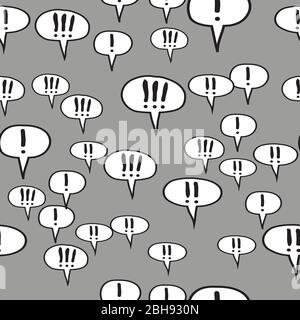 Exclamation Mark Comic Speech Bubbles Seamless Pattern on Gray Stock Vector