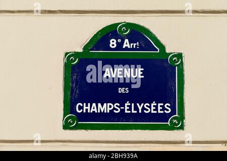 Sign on the Avenue des Champs-Elysées, Paris, Ile de France, France