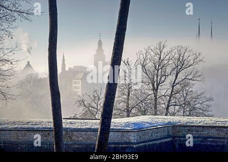 View from Fort Obergrünewald on the Kirchberg to the old town, Luxembourg City, Grand Duchy of Luxembourg Stock Photo