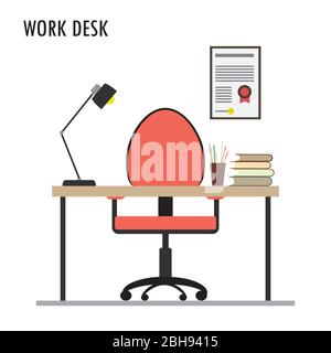 Work Desk, Flat Design Objects,workplace isolated on white background,vector illustration Stock Vector