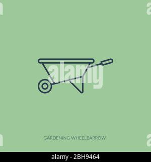 Vector outline icon of home farming and gardening - garden wheelbarrow Stock Vector