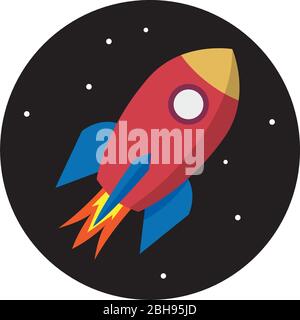 Vector sign, abstract takeoff rocket on black circle Stock Vector