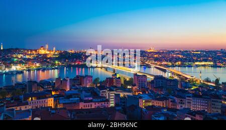 Night aerial view of Bosphorus bridge and panorama of Istanbul Stock ...