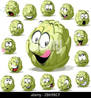 green artichoke cartoon funny character vegetable isolated on white Stock Vector