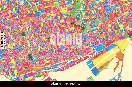 Colorful vector map of Toronto, Ontario, Canada. Art Map template for selfprinting wall art in landscape format. Stock Vector