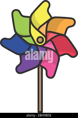 Colorful pinwheel isolated vector illustration for Windmill Day on May 9th. Childrens toy and garden decoration symbol Stock Vector