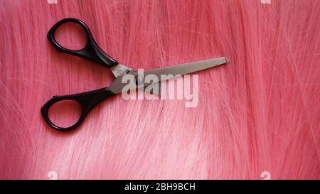Premium Photo  Wig and scissors - bright black wig - hairstyle background