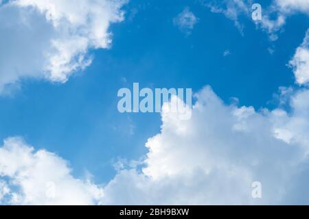 Blue sky, clouds texture, cloudscape background. Empty place, mockup with copy space Stock Photo